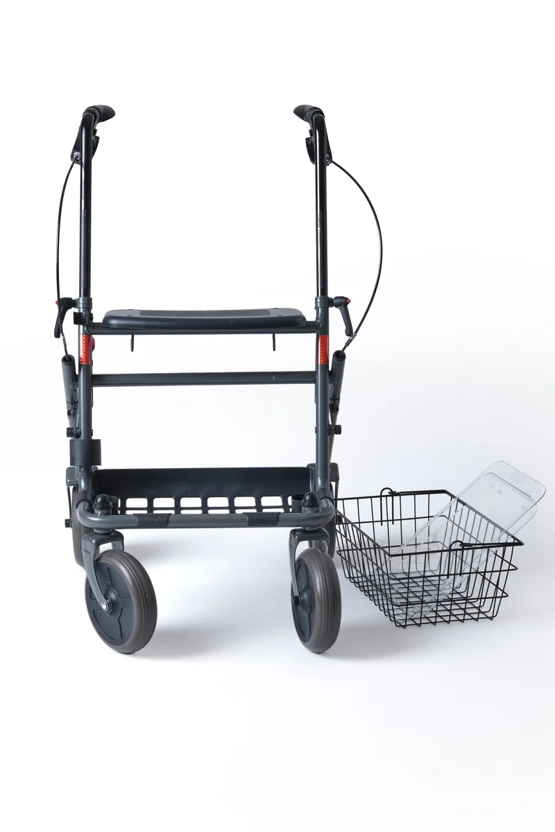 Deambulatore Girello per Anziani e Disabili Pieghevole e Regolabile con 4 Ruote, Rollator con Freni di Stazionamento, Seduta e Cestino per esterni e interni