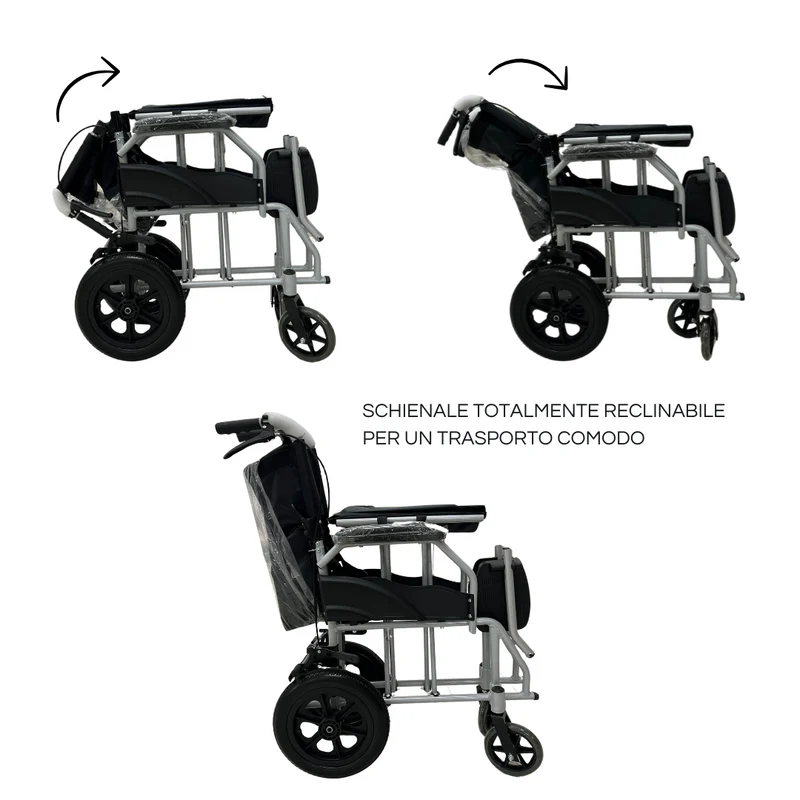 Sedia a rotelle da transito dimensioni ridotte ideale per interni e luoghi stretti - Larghezza seduta 45cm