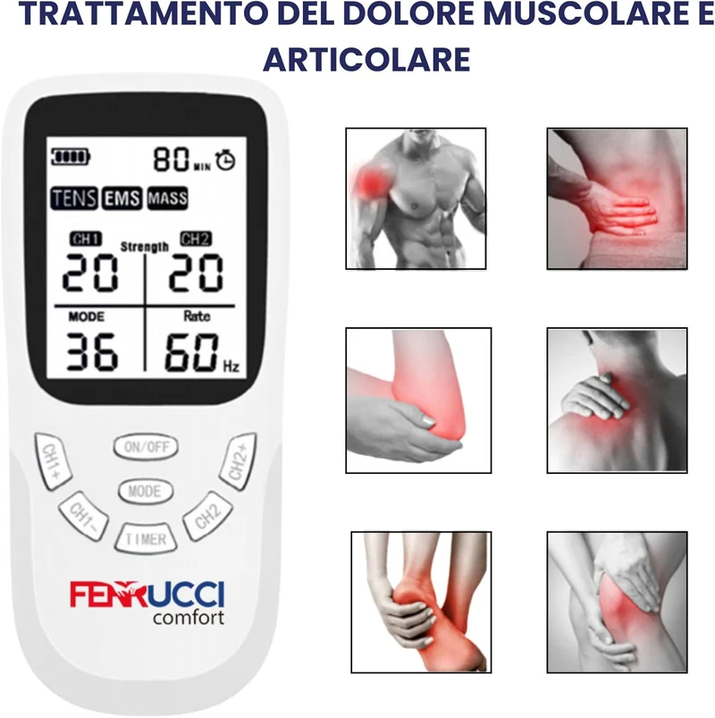 Elettrostimolatore Muscolare TENS, EMS, Massaggiatore 3-in-1, 4 Pads Inclusi, per Sollievo dal Dolore, Relax, 36 mobalità, 20 livelli di intensità, Trattamento Schiena, Collo, Articolazioni, Sciatica