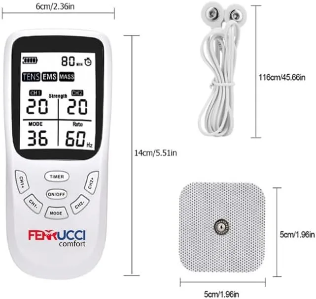 Elettrostimolatore Muscolare TENS, EMS, Massaggiatore 3-in-1, 4 Pads Inclusi, per Sollievo dal Dolore, Relax, 36 mobalità, 20 livelli di intensità, Trattamento Schiena, Collo, Articolazioni, Sciatica