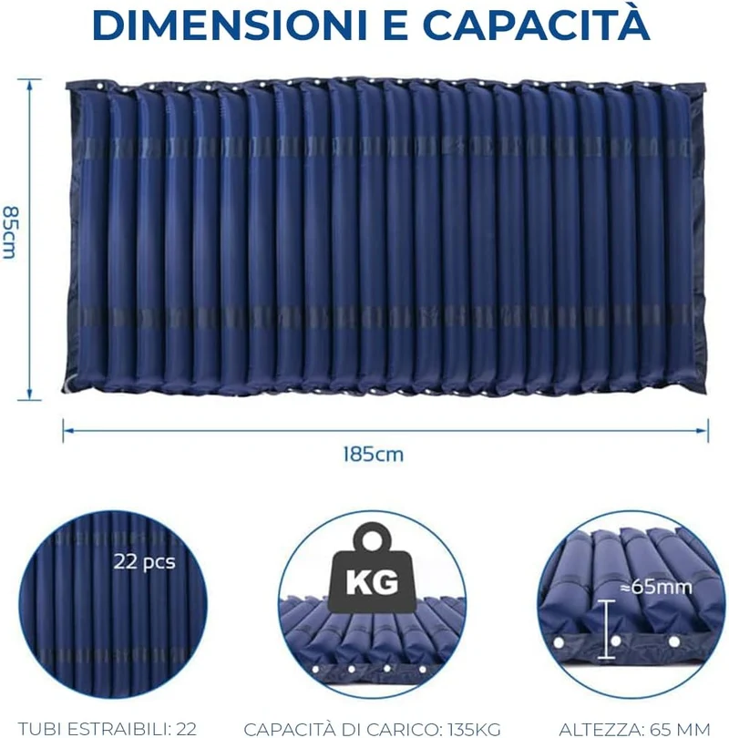 Materasso antidecubito ad elementi intercambiabili e compressore con regolazione