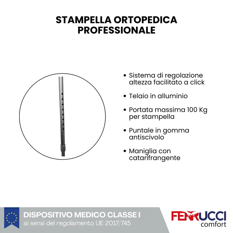 Stampelle ortopediche avambraccio con puntale in gomma antiscivolo (x2 coppia)