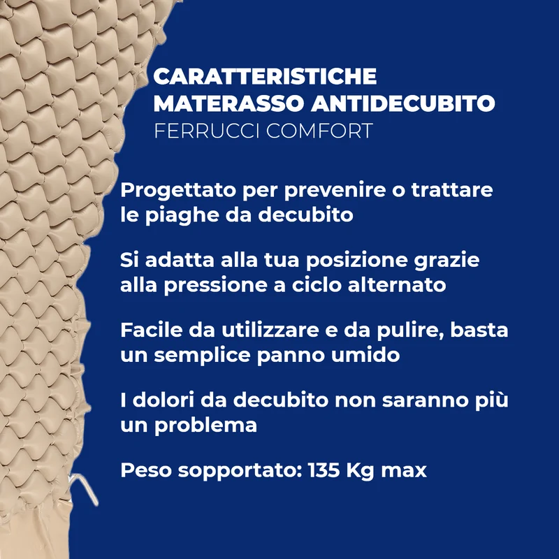 Materasso antidecubito FERRUCCI COMFORT con compressore a ciclo alternato - Dispositivo medico classe I Marcatura CE