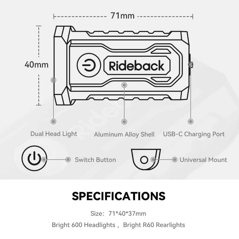 RIDEBACK DUAL HEAD CYCLING LIGHT