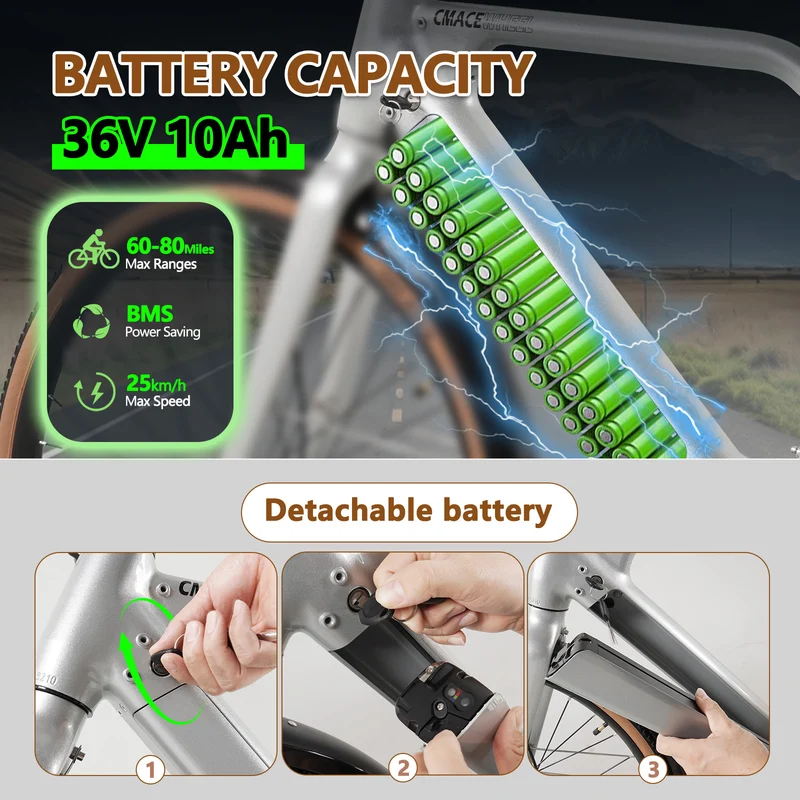 CMACEWHEEL F700-2 36V 250W Batteria rimovibile Bicicletta elettrica per pendolari
