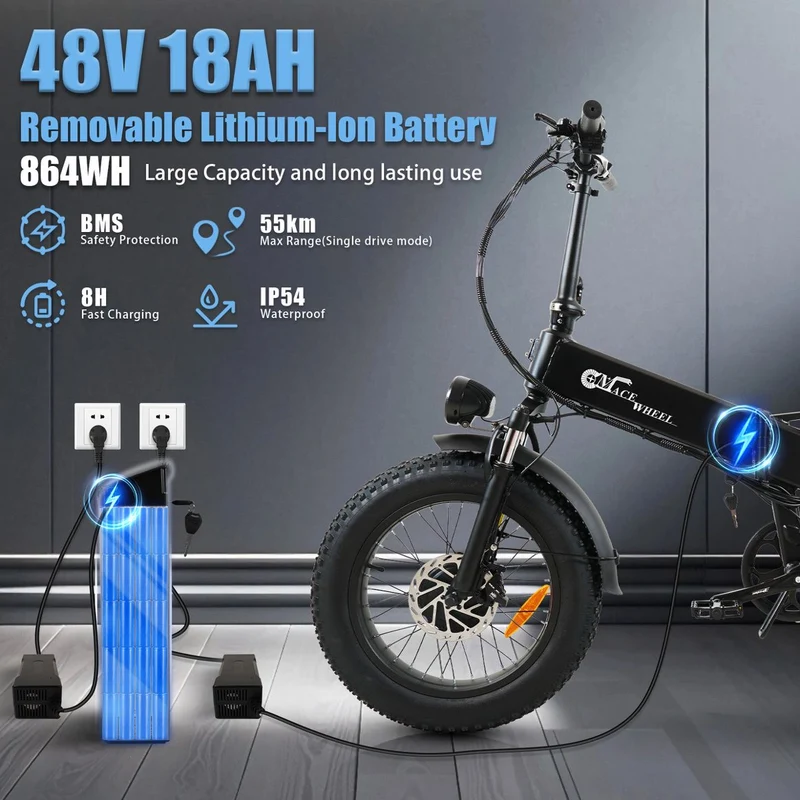 CMACEWHEEL RX20MAX Nuova E-bike 750W*2 Potente bicicletta elettrica a doppio motore 48V 18AH 20 pollici*4.0 Fat Tyre Ebike pieghevole