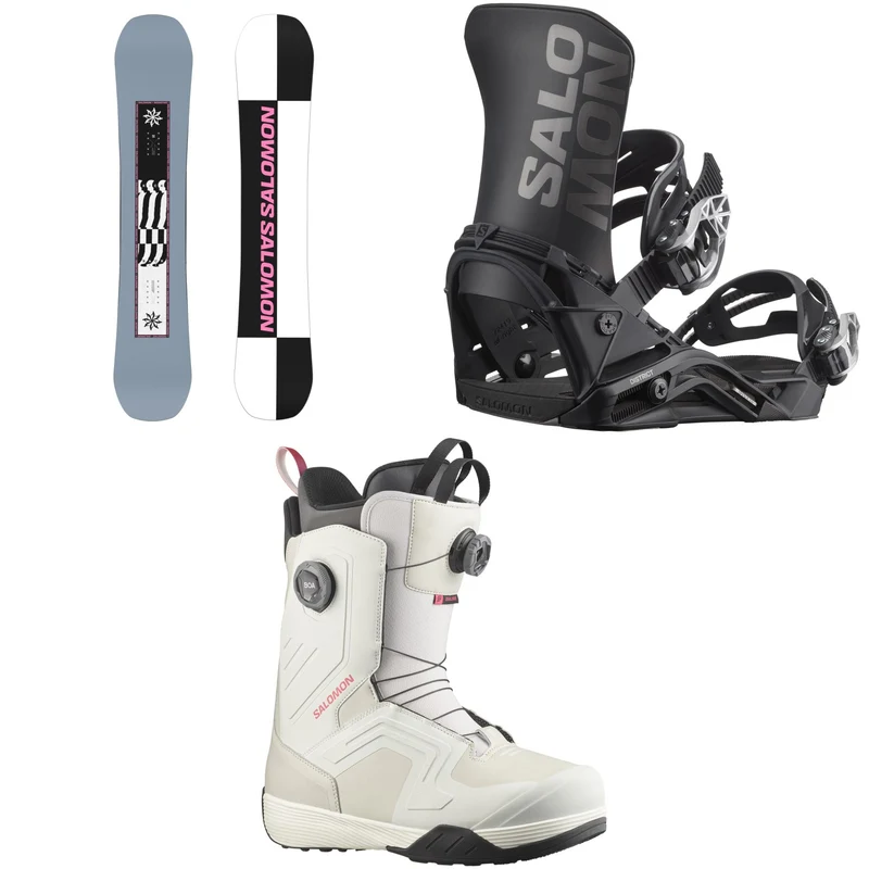 Salomon Kickback Snowboard + District Snowboard Bindings + Dialogue Dual Boa Snowboard Boots 2026